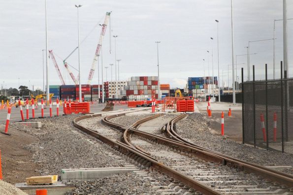 Looking along the completed pair of dual gauge sidings at the Coode Road rail terminal