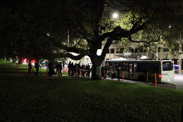 Long dark walk through Flagstaff Gardens for express rail replacement buses to Sunshine