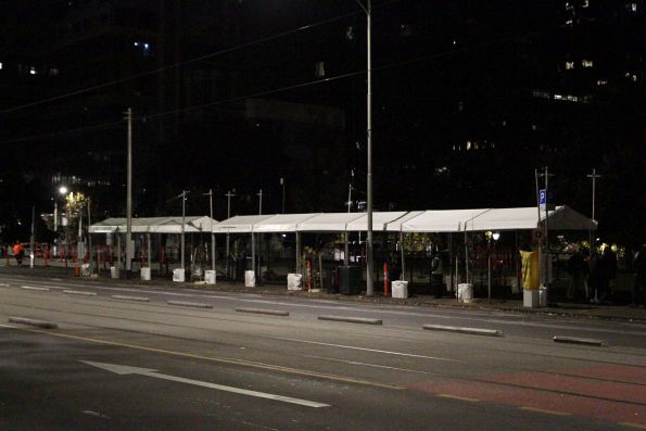 Marquees on William Street for waiting rail replacement bus passengers at Flagstaff Gardens