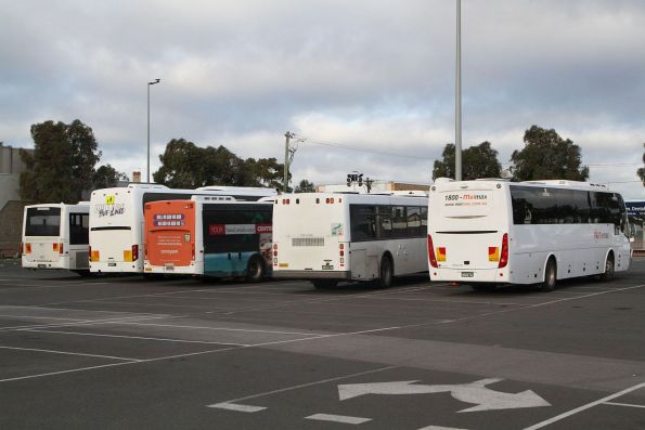 Mixed bag of buses and coaches between rail replacement services at Sunshine station