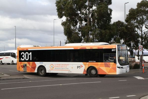 '301 Shuttle' liveried Dysons bus #897 on a Sunbury rail replacement service at Sunshine station