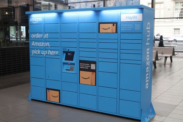 Amazon Hub locker beside the Spencer Street entrance to Southern Cross Station