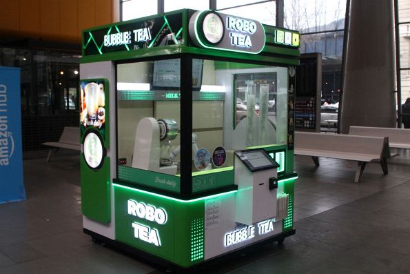 'Robo Tea' bubble tea vending machine beside the Spencer Street entrance to Southern Cross Station