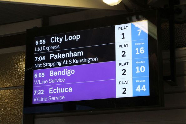 'Pakenham' service between the more usual City Loop, Bendigo and Echuca services on the PIDS at Sunbury station