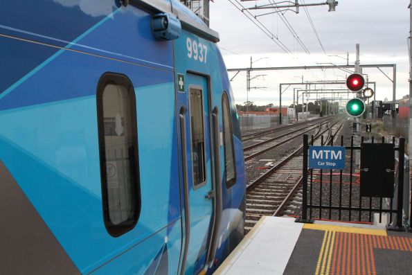 HCMT set 37 ready to depart Sunbury on the first public HCMT service on the line