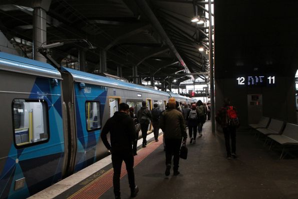 HCMT set 37 stops for passengers at Southern Cross platform 12, headed for Flinders Street