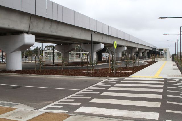 Pedestrian crossing links the southern station entrance to the bus interchange