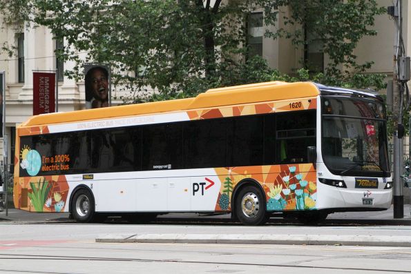 Ventura electric bus #1620 BS10ZB on a route 109 cruise shuttle at Market and Flinders Street