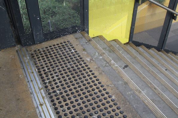 Bird poo covers the steps into Sunshine station thanks to a poorly designed roof providing the perfect home for birds