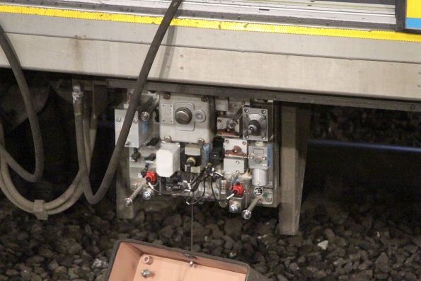 Open air brake equipment box on leading Siemens carriage 750M to allow the emergency brake application tap to be removed