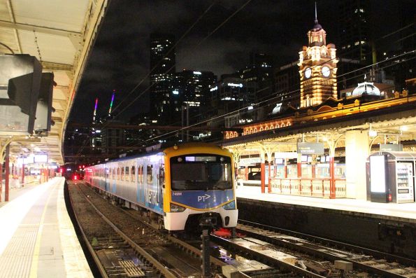 Disabled Siemens train 749M-2525T-750M now stabled at Flinders Street track 9A, pending transfer to the workshops for repair