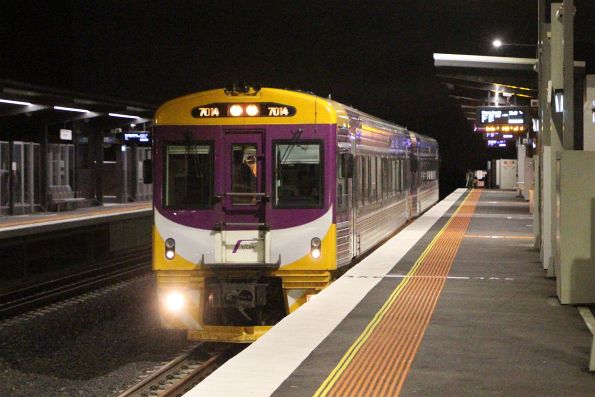 Modified Sprinter 7014 leads classmate 7021 into Deer Park station so the modified doors can be tested