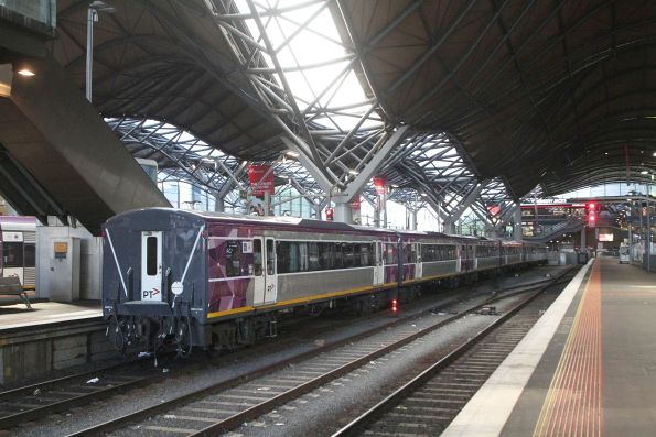 Carriage set SLH33 stabled for the day at Southern Cross platform 4