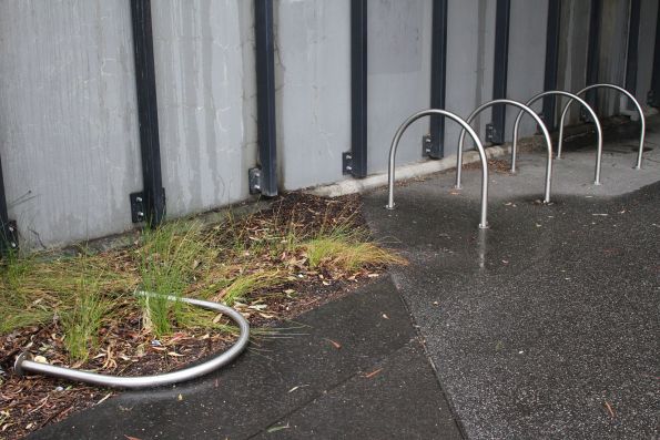 Bike hoop dumped at Sunshine station after someone unbolted it to steal the bike locked onto it