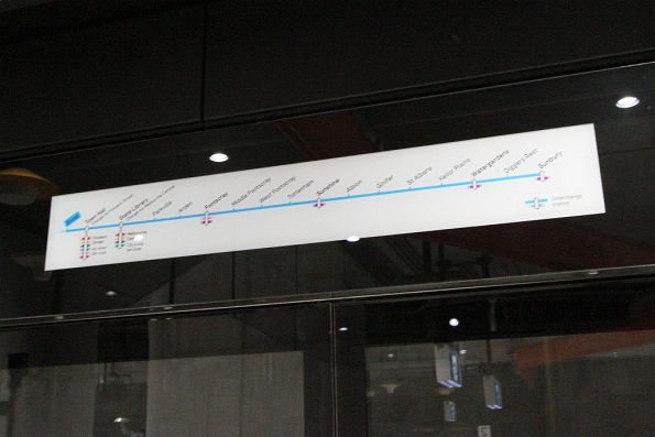 Network 'strip map' for the Sunbury bound platform at Anzac station