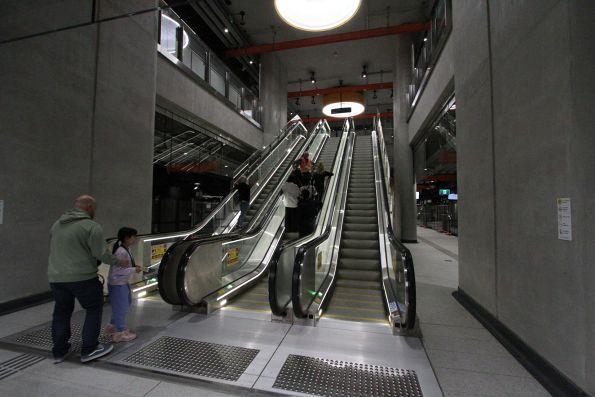 Trio of escalators at the south end of the platform at Anzac station