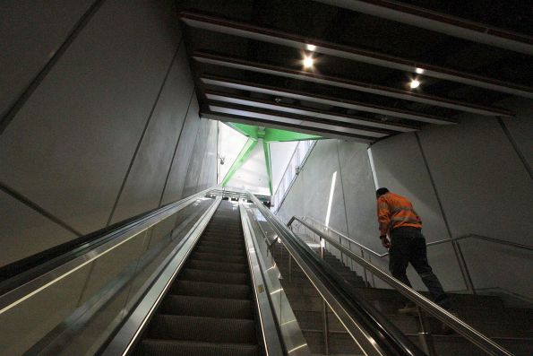 Escalator and stairs at the Domain Road entrance to Anzac station