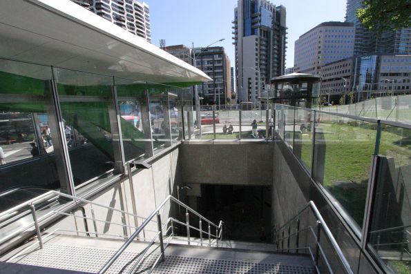 Firefighter access stairs beside the Domain Road entrance to Anzac station