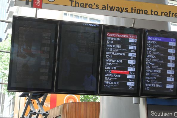 Three out of seven next train displays out of service due to overheating at Southern Cross Station