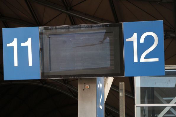 Train display at Southern Cross Station platform 11 and 12 hardly visible thanks to the screen overheating