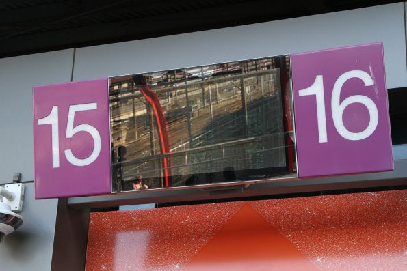 Train display at Southern Cross Station platform 15 and 16 hardly visible thanks to the screen overheating