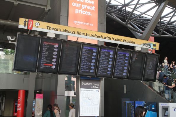 Three out of seven next train displays out of service due to overheating at Southern Cross Station