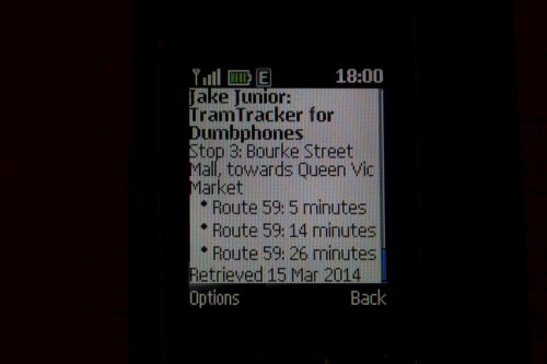 Using 'Jake Junior' to access TramTracker on a dumbphone