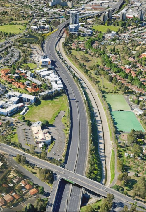 Tullamarine Freeway between the Brunswick Road and Flemington Road interchange - 2015 view (via Google Earth)