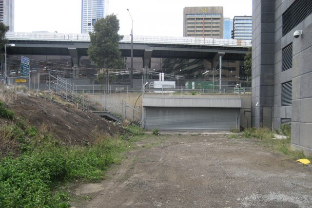 Docklands end of the main passenger subway, just west of Wurundjeri Way. Opened in the early 2000s and now abandoned.