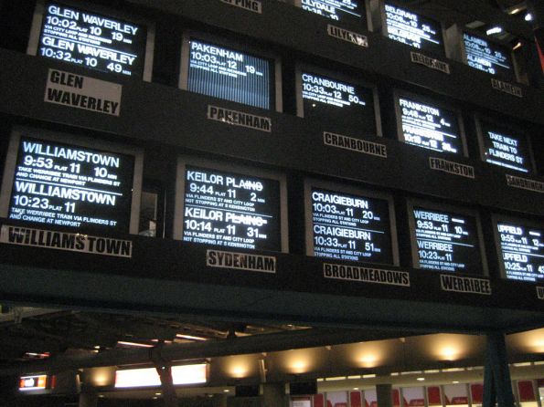 Next train display at Southern Cross with 'Keilor Plains' as the terminus of the Sydenham line