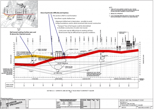 Possible 'shallow' Melbourne Metro tunnel profile beneath Swanston Street (by Evan C)